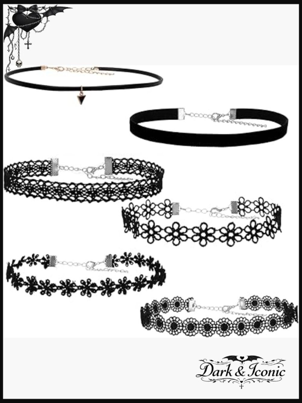 6 Piece Velvet Choker Necklace Set, Adjustable Gothic Lace Punk Jewelry - Picture 1 of 6